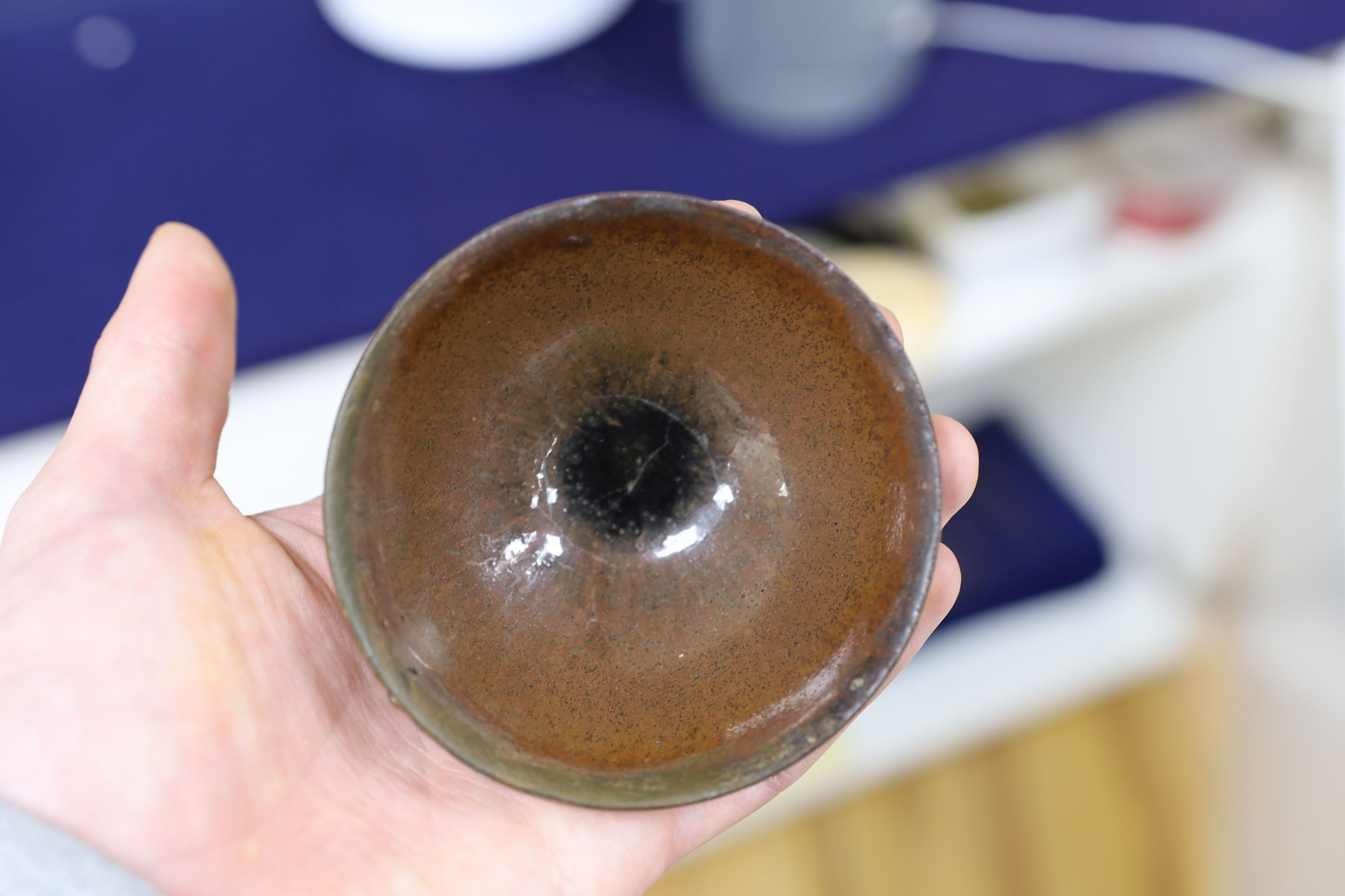 A group of Chinese Jian ware tea bowls, Song dynasty, largest 11.5 cms diameter, 7cm to 11.4cm diameter